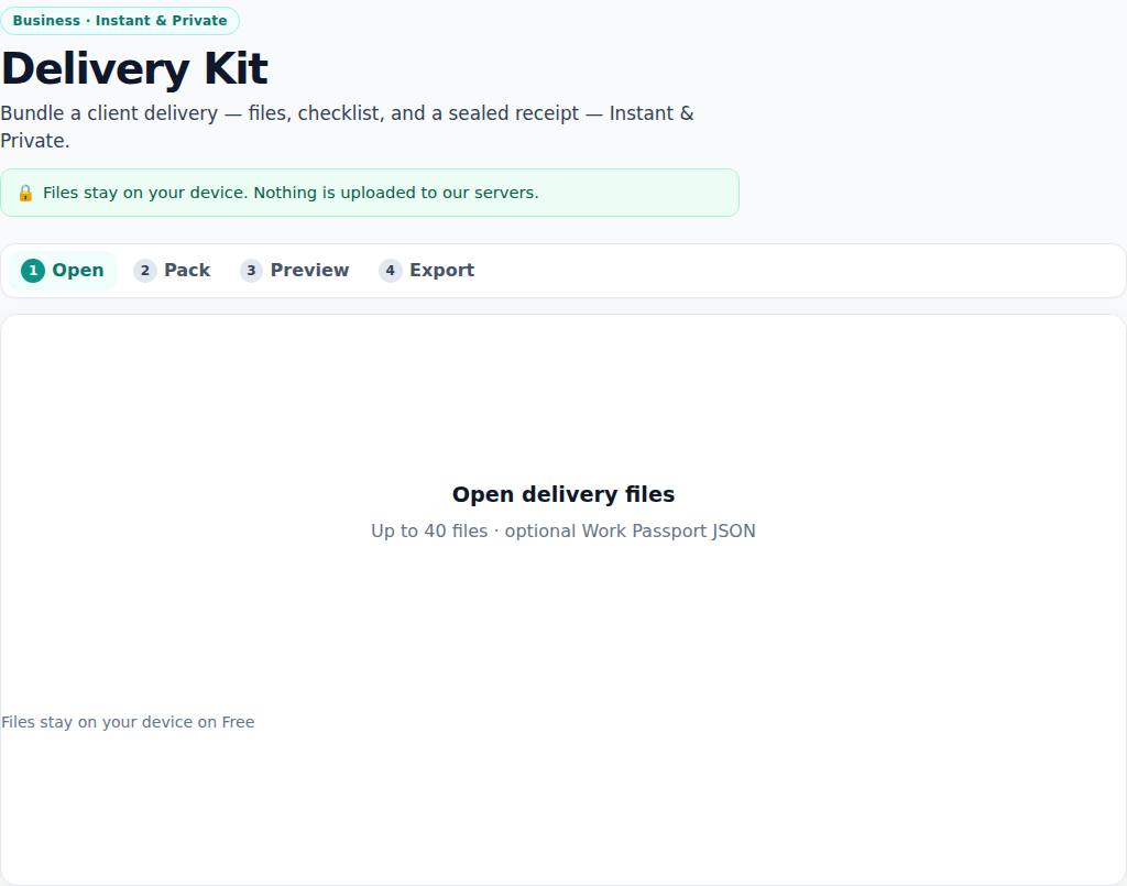 Priceory Delivery Kit — Delivery Kit door. Instant & Private.
