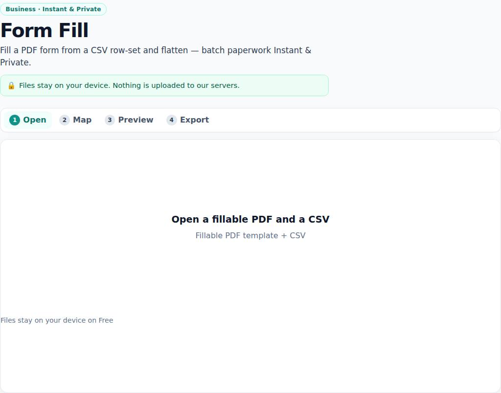 Priceory Form Fill — Form Fill door. Instant & Private.