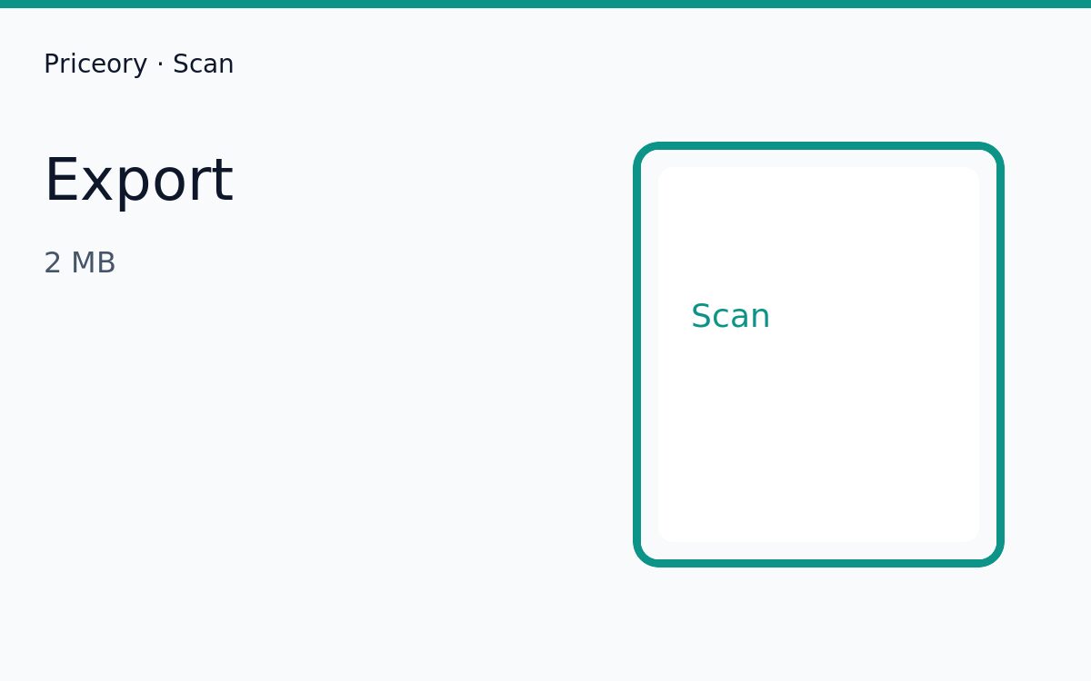 Priceory Scan — export with searchable text. Instant & Private.