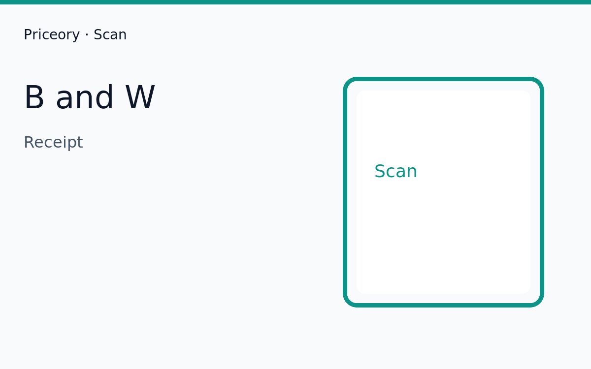 Priceory Scan — B&W mode on a receipt. Instant & Private.