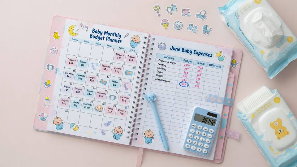 Baby monthly budget planner with diapers