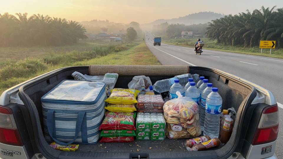 Balik kampung road-trip grocery packing