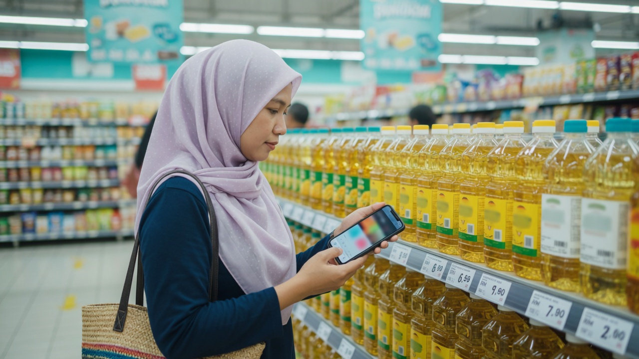 How to compare grocery prices on phone in Malaysia supermarket