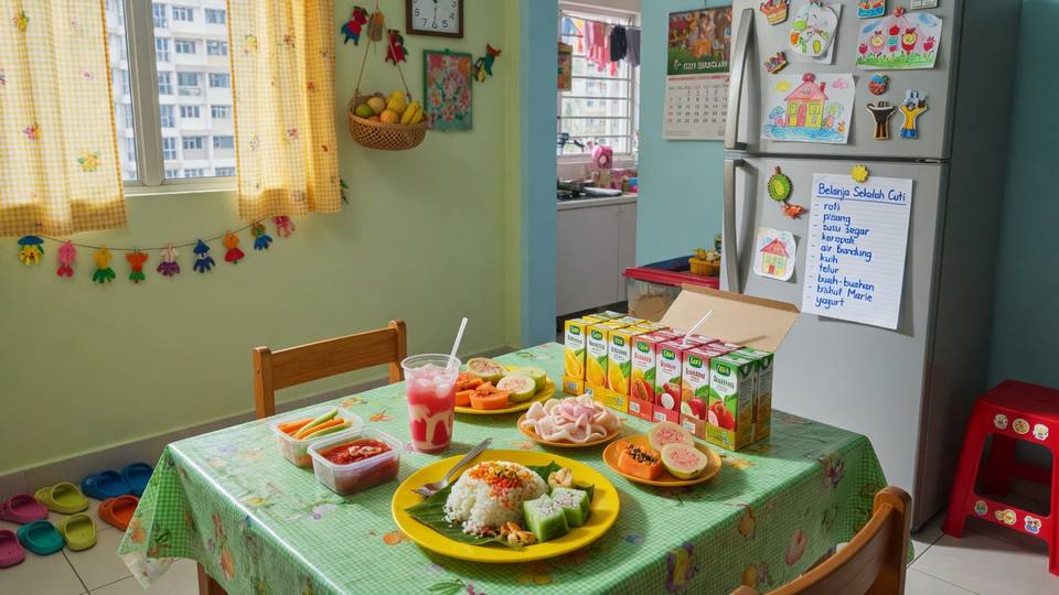 School holiday snacks and shopping list at home