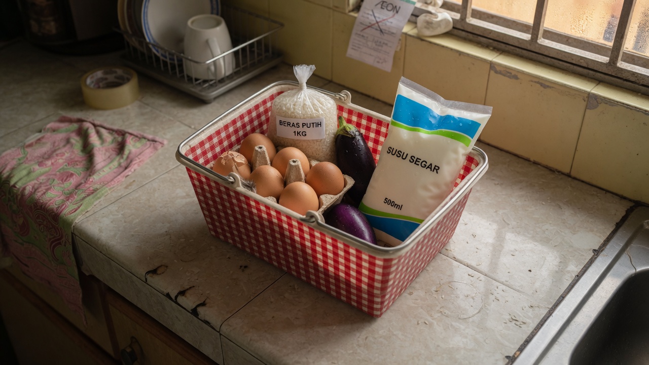 Small grocery basket for one person on an apartment counter