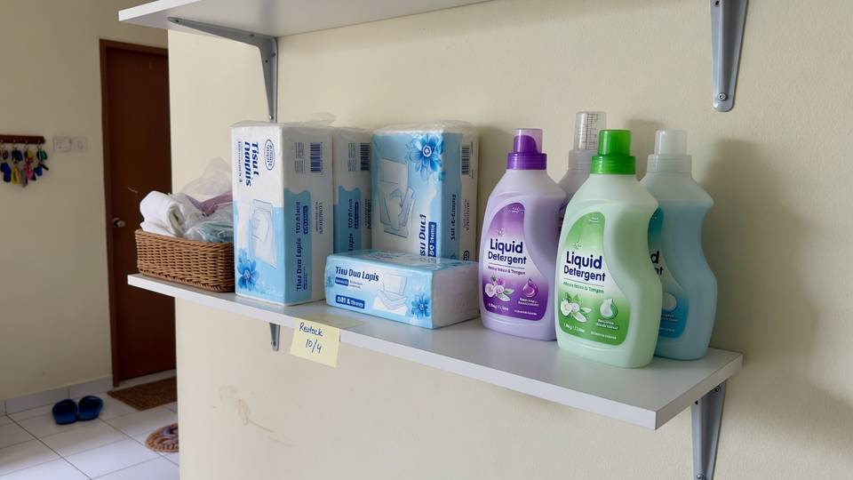 Tissue and detergent household restock shelf