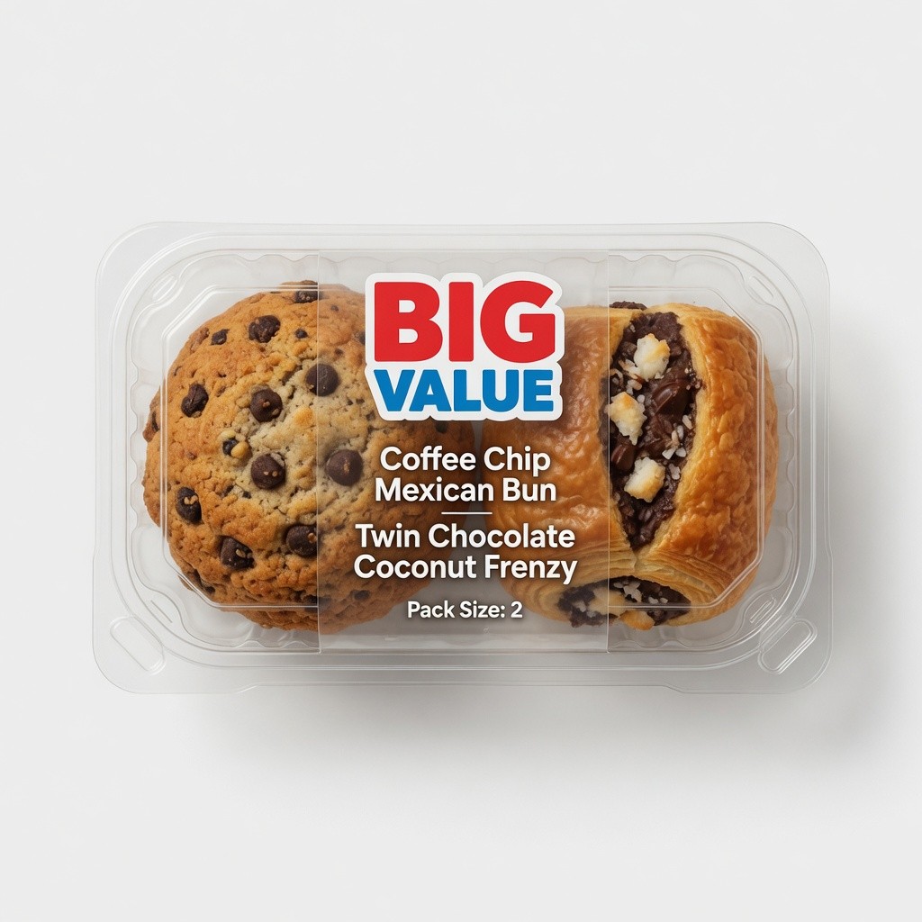 Big Value Coffee Chip Mexican Bun/Twin Chocolate Coconut Frenzy