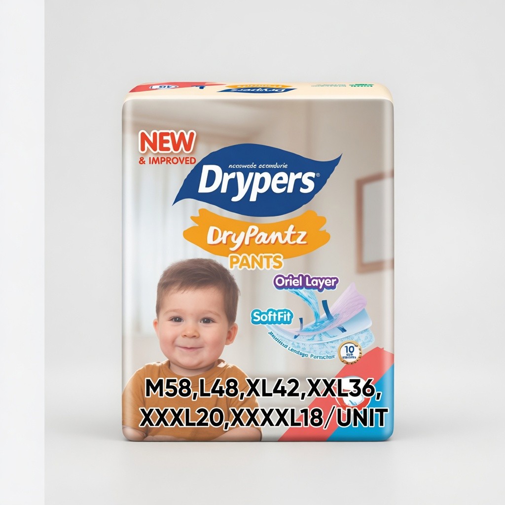 Drypers Drypantz M58, l48, xl42, xxl36, xxxl20, xxxxl18/unit