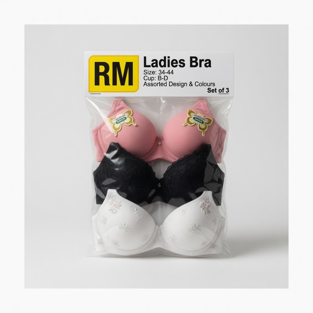 Ladies Bra Size: 34-44 Cup: B-D Assorted Design & Colours