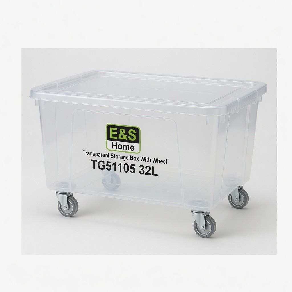 E&s Home Transparent Storage Box With Wheel Tg51105 32L