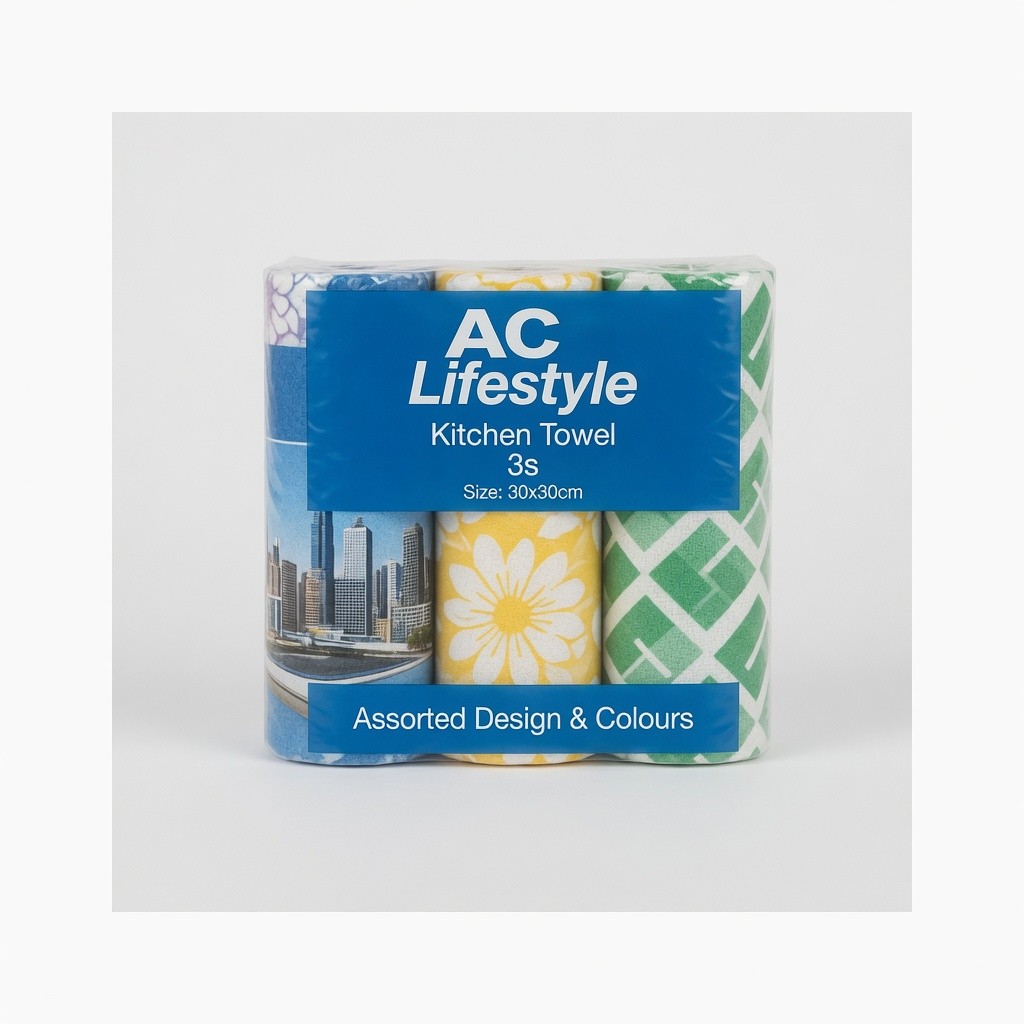 Ac Lifestyle Kitchen Towel 3s Size: 30×30cm Assorted Design & Colours