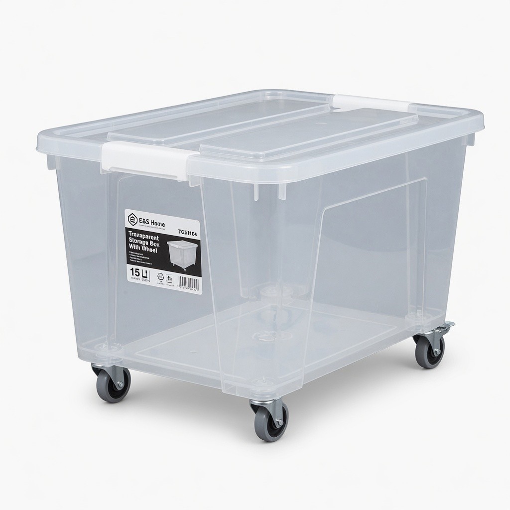 E&s Home Transparent Storage Box With Wheel Tg51104 15L