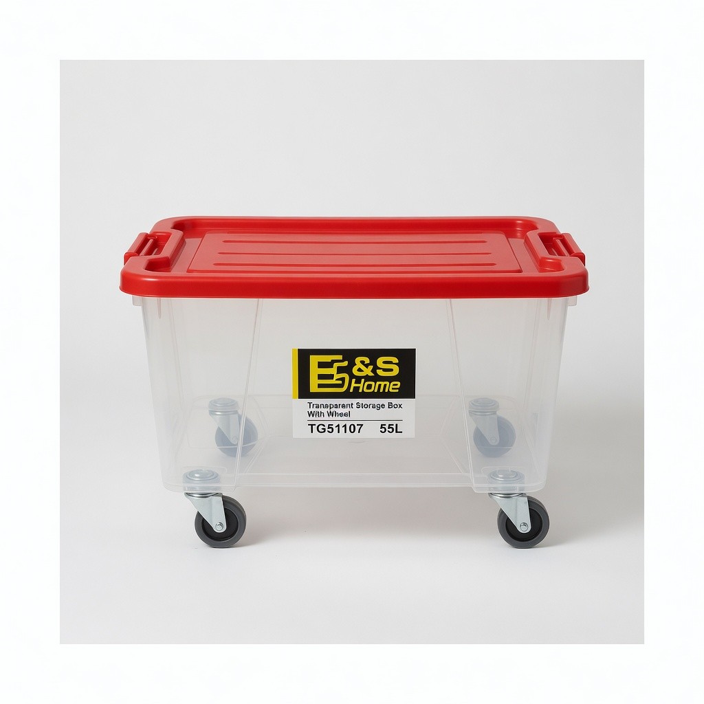 E&s Home Transparent Storage Box With Wheel Tg51107 55L