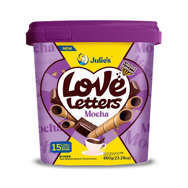 Julie's Love Letters Biscuit Wafers with Mocha Cream (Tub) 705g