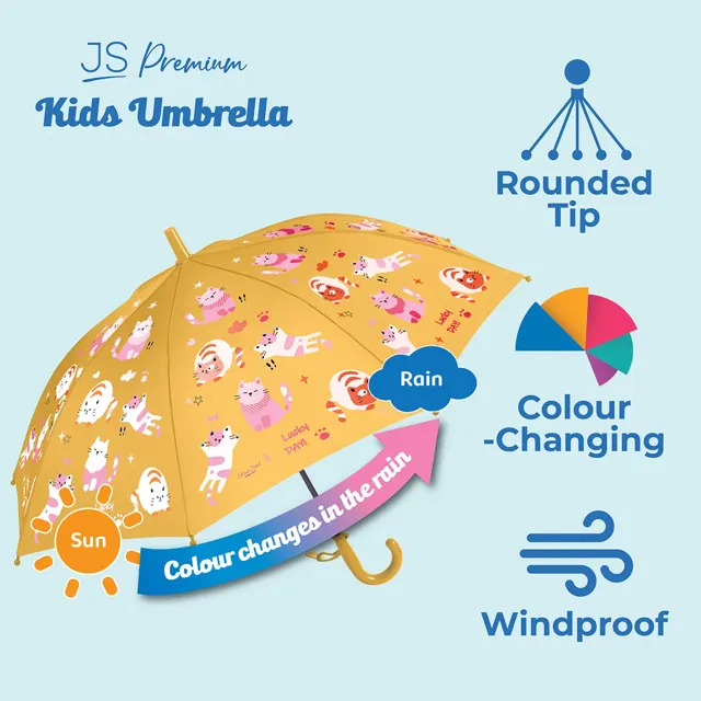 Js Premium Kids Umbrella Orange Kitten 1unit