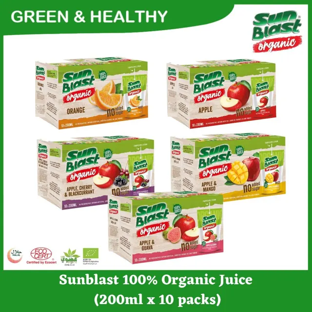 Sun Blast Organic 100% Juice Apple, Cherry and Blackcurrant 200ml
