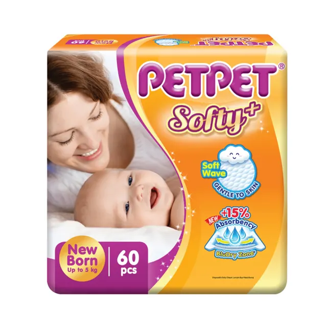 Petpet Tape Softly + Diaper Jumbo Pack (Newborn) 60pcs/pack