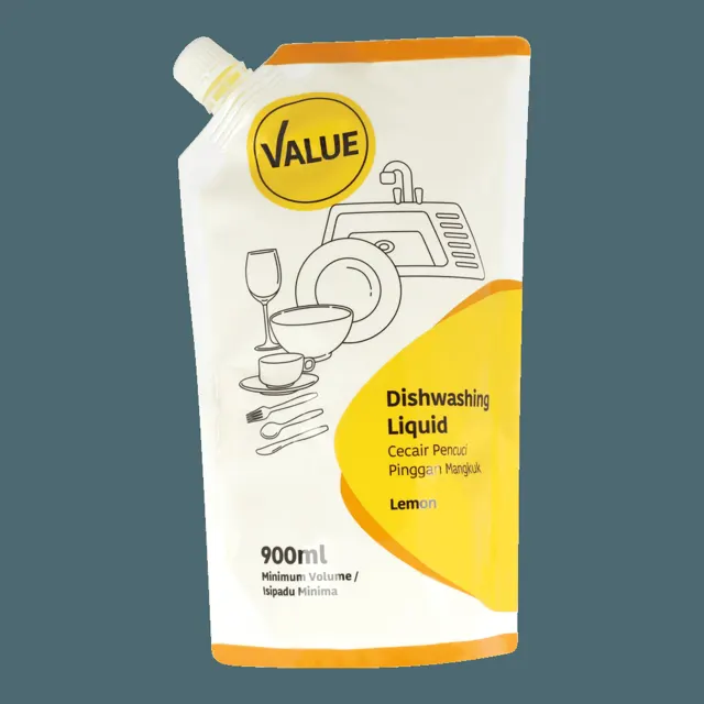 Value Dish Wash 900ml Refill Lemon