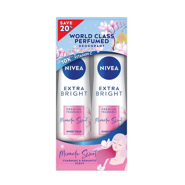 Nivea (f) Deo Spr Ext Brht+pear Lily 2×150ml