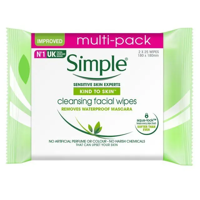 Simple Cleansing Facial Wipes 25×2