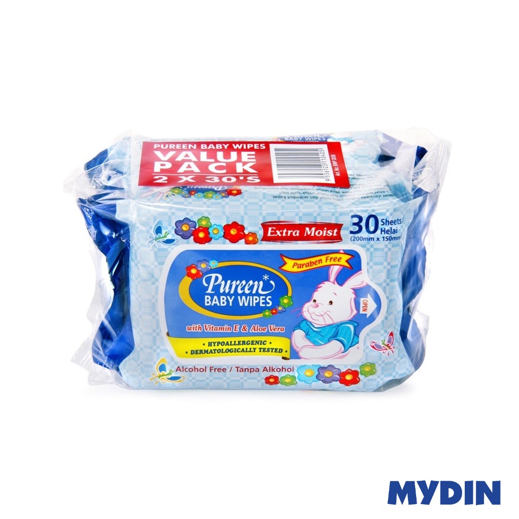 Pureen Baby Wipes, 30×2, Ble