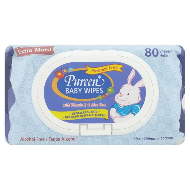 Pureen Baby Wipes, 80×2, B/aloe