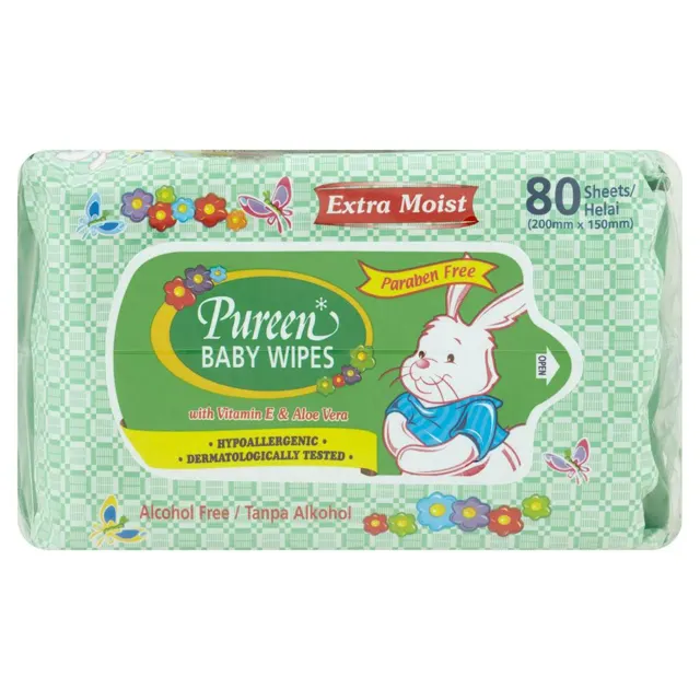 Pureen Baby Wipes, 80×2, G/aloe