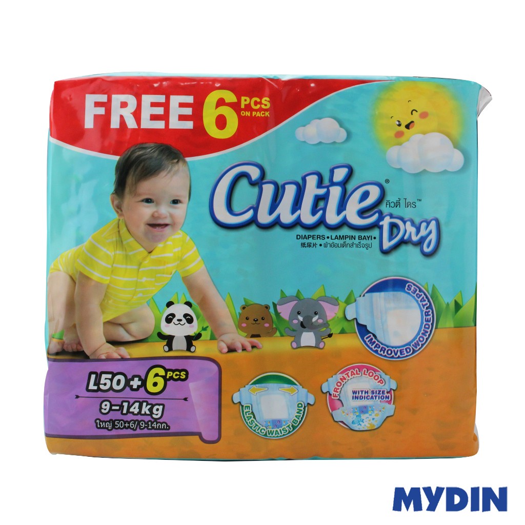 Cutie Dry Open Tape Baby Diaper, L50+6s
