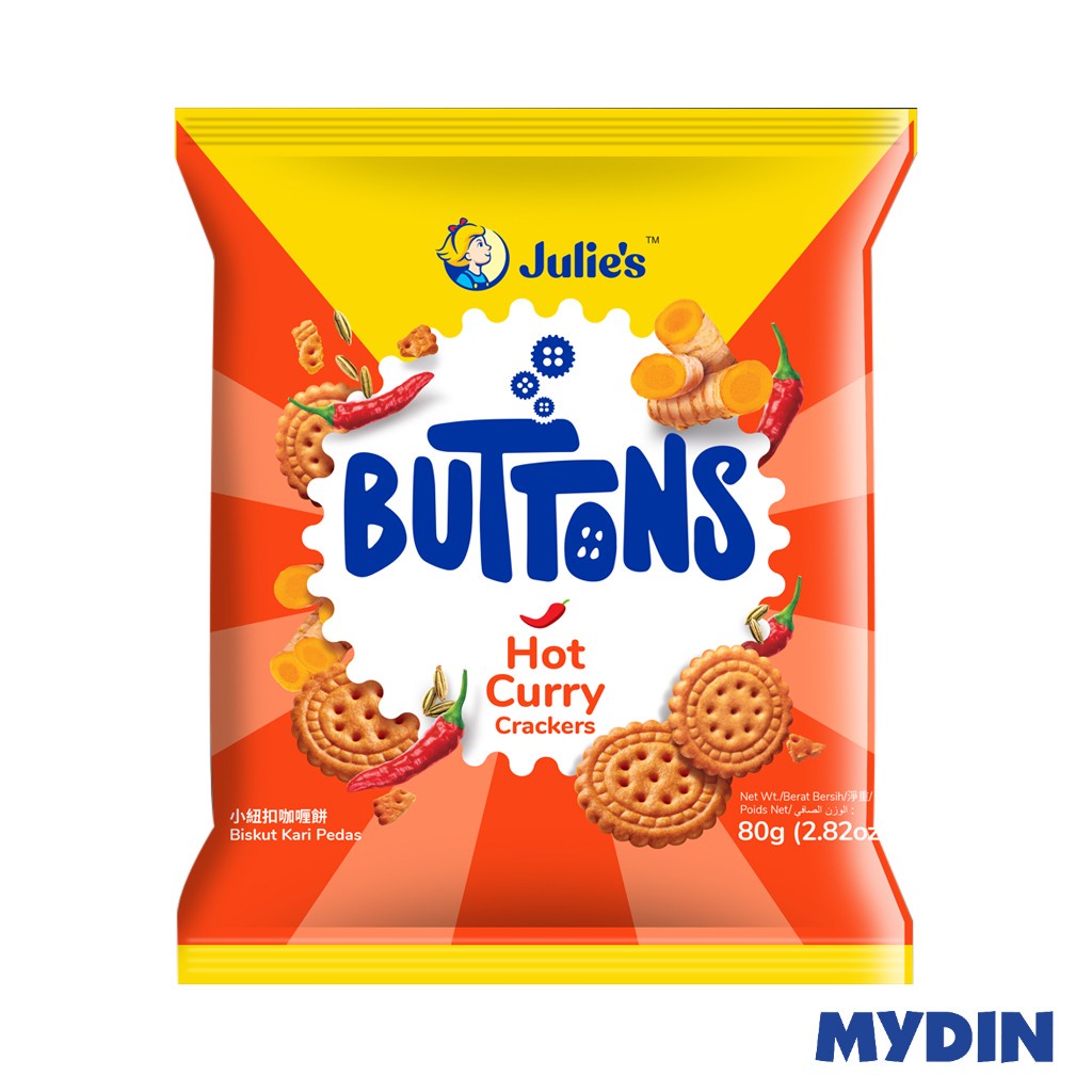 Julies Cracker Buttons, 80g, Hot Curry