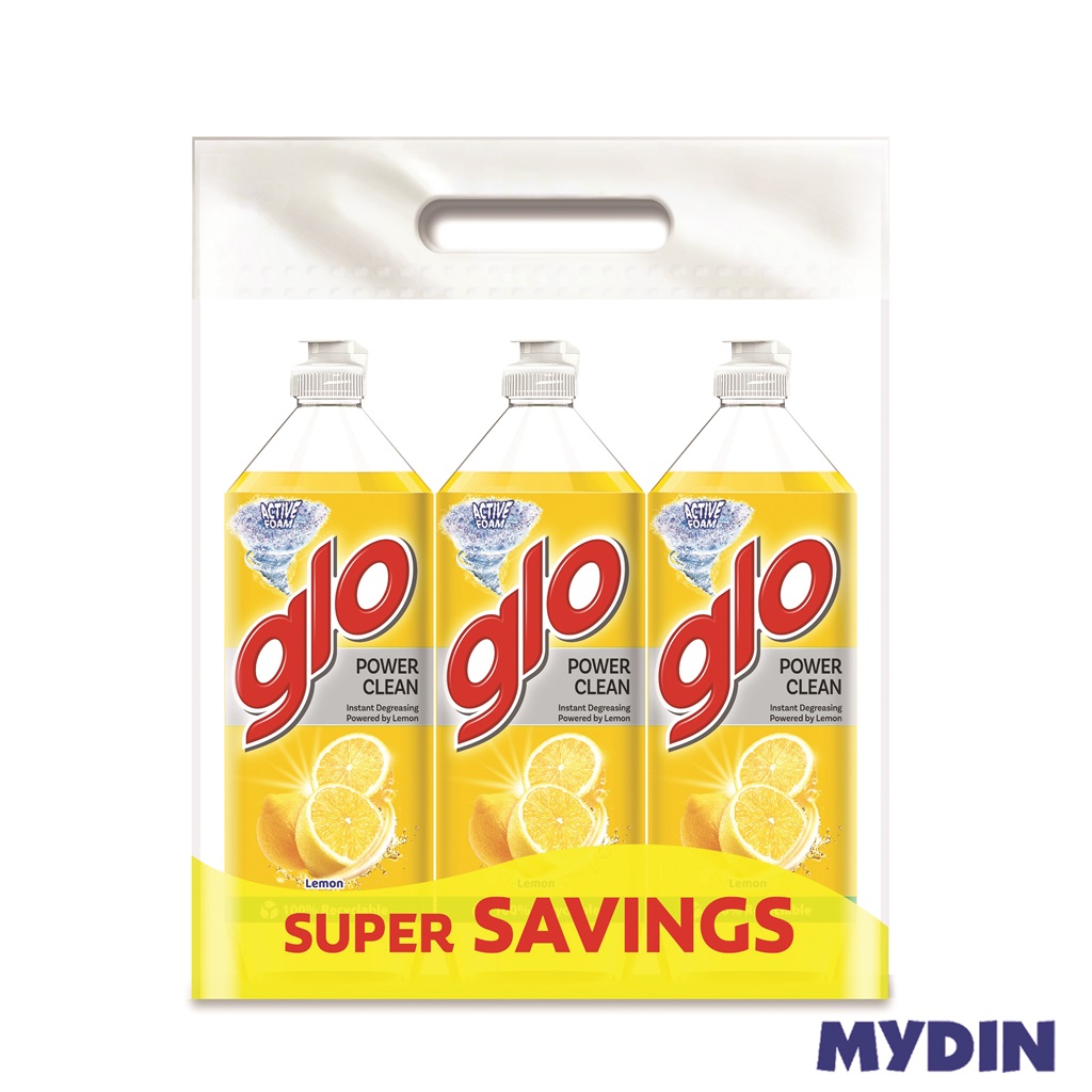 Glo D/wash Liq, 3×800ml, Lemon