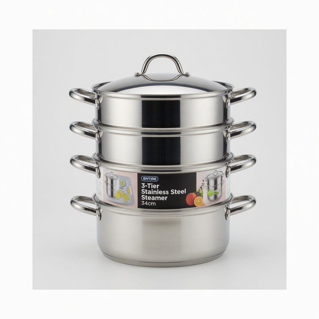 3-Tier Stainless Steel Steamer 34cm