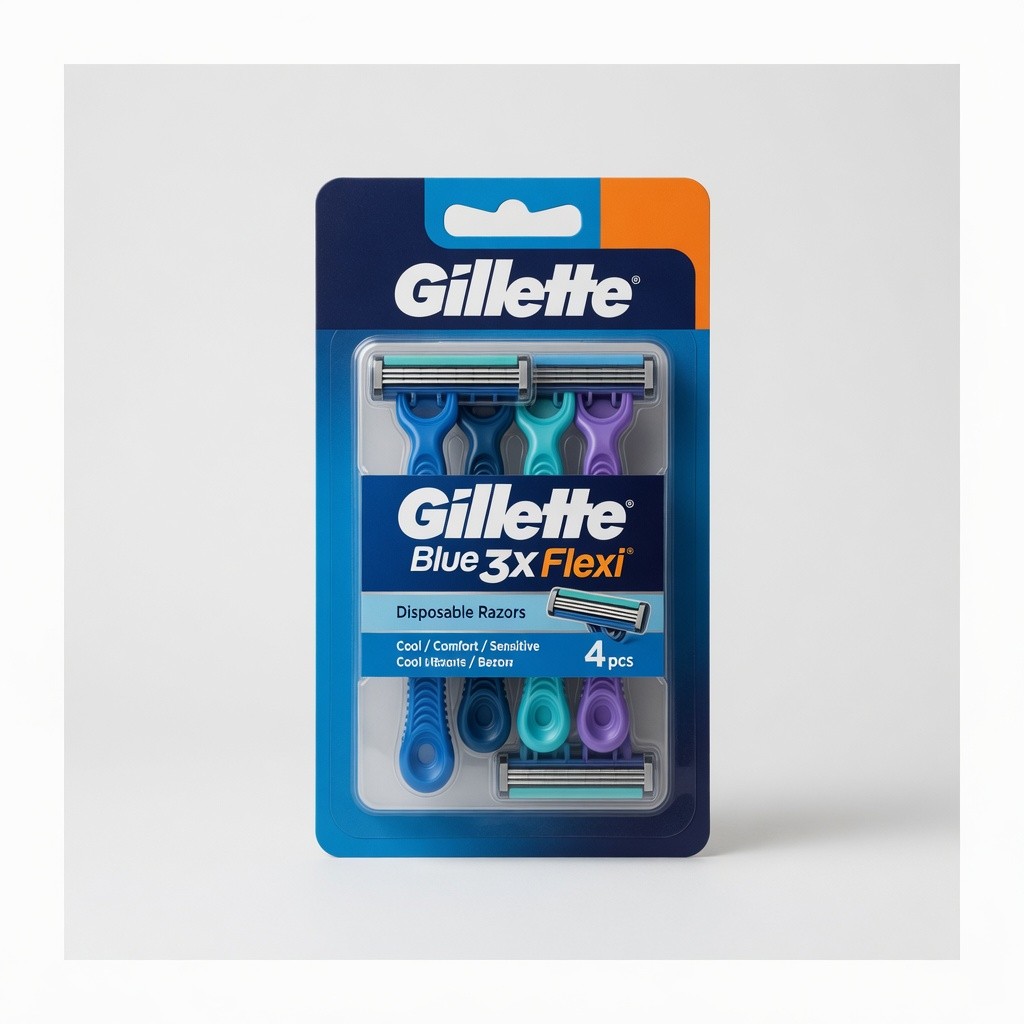 Gillette Blue 3x Flexi Disposable Razors 4pcs Cool/Comfort/Sensitive