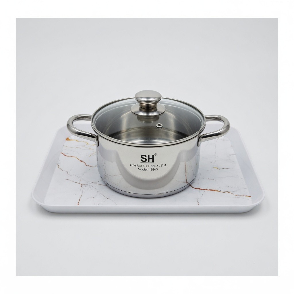 Sh Stainless Steel Sauce Pot with Glass Lid 24cm Model: 18860