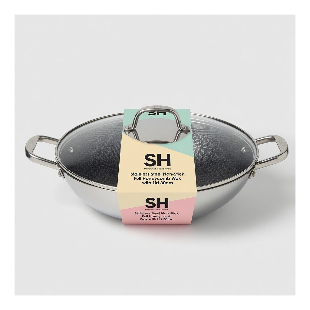 Sh Stainless Steel Non-Stick Full Honeycomb Wok with Lid 30cm