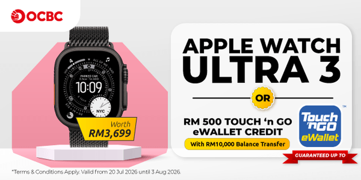 OCBC: Apple Watch Ultra 3 or RM500 Touch n Go eWallet credit